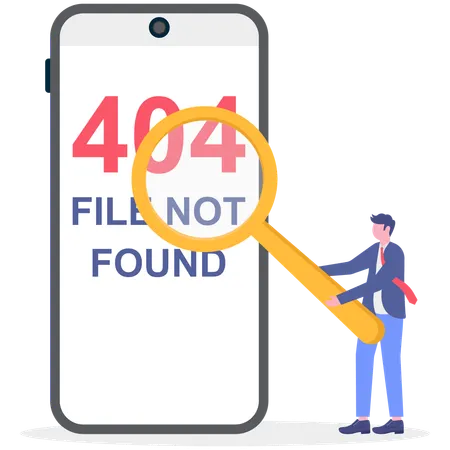 Businessman getting 404 file not found on mobile  Illustration