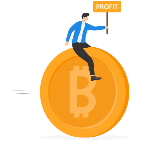 Businessman getting bitcoin profit  Illustration
