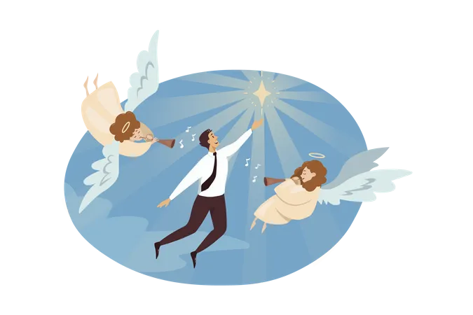 Businessman getting business blessings from angel  Illustration