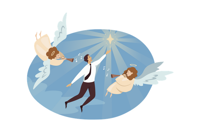 Businessman getting business blessings from angel  Illustration