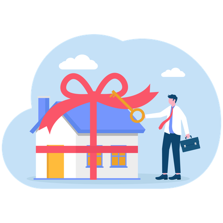 Businessman getting gift home  Illustration