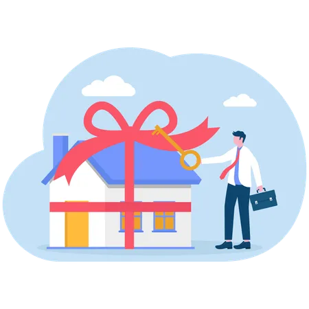 Businessman getting gift home  Illustration