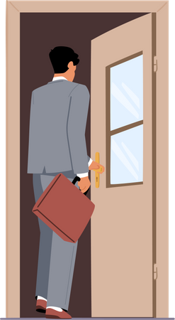 Businessman getting in the office through door Illustration