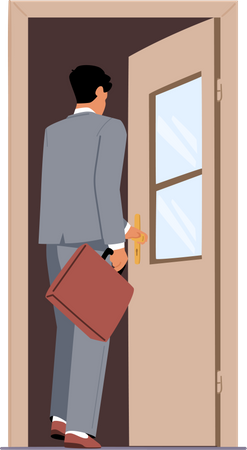 Businessman getting in the office through door  Illustration