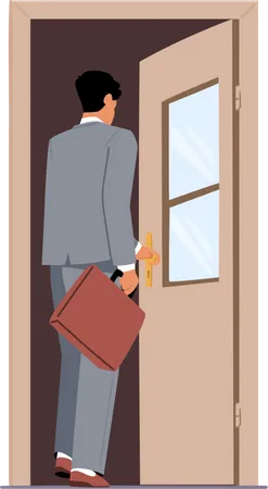 Businessman getting in the office through door  Illustration