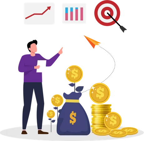 Business Investment Concept Growing A Successful Financial Chart Increase Profit Flat Style Cartoon Illustration Vector Illustration