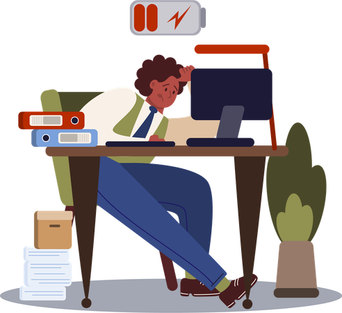 Businessman getting low energy from work  Illustration