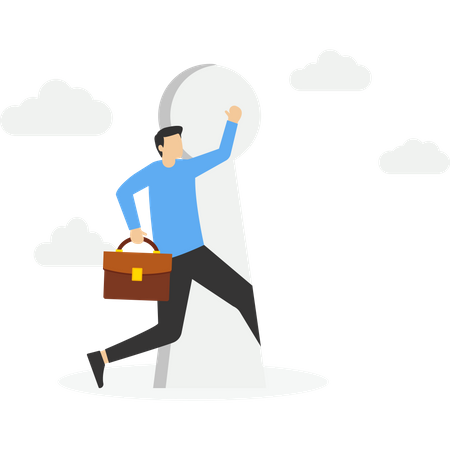 Businessman getting out of the keyhole and find new opportunity  イラスト