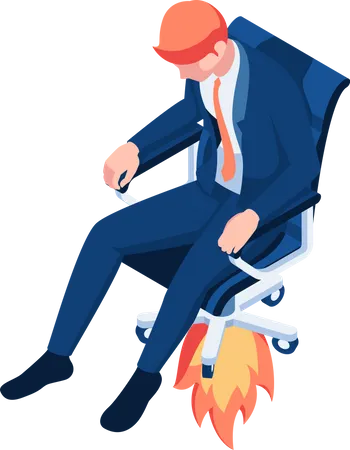 Flat 3 D Isometric Businessman Flying Up With His Jet Chair Get Promoted Or Get Fired Concept Illustration