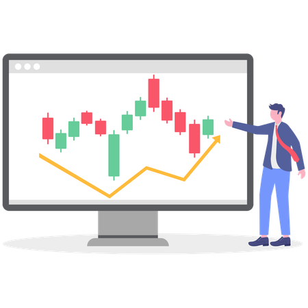 Businessman getting success in online trading  Illustration