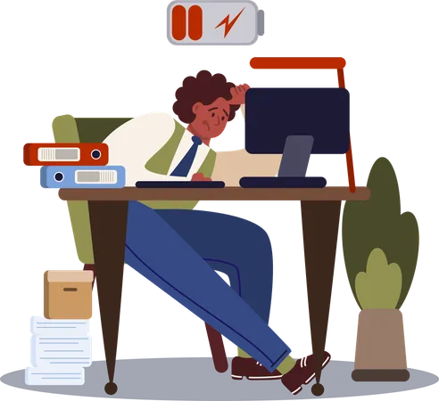 Businessman getting tired from office workload  Illustration