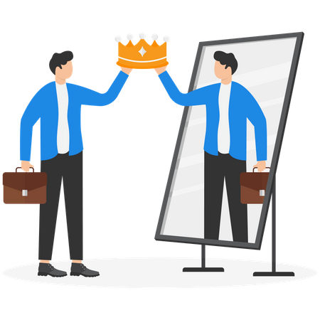 Businessman give award to self  イラスト