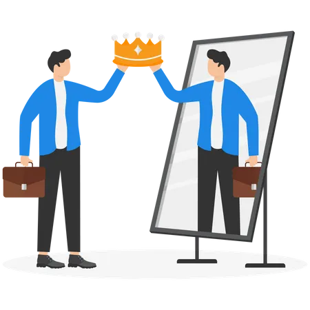 Businessman give award to self  イラスト
