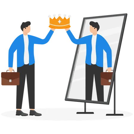 Businessman give award to self  Illustration