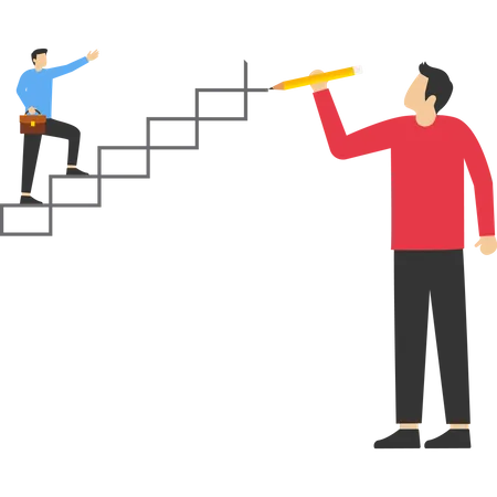 Employees Walking Up Stairs Made By Coaching Businessman Coaching Or Business Mentoring To Improve Employee Skills Advice Or Guidance For Success Performance And Leadership Concept Motivating Illustration