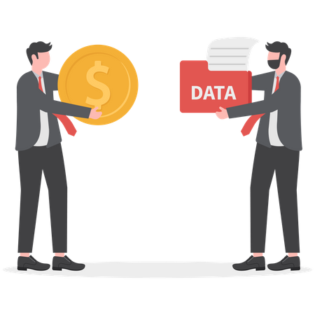 Businessman gives confidential protected data exchange for money Illustration