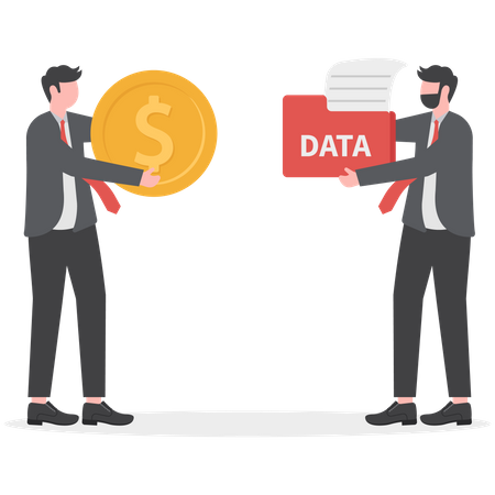 Businessman gives confidential protected data exchange for money  Illustration