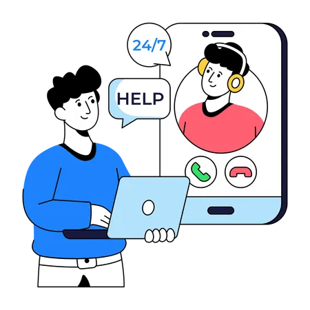 Businessman gives Mobile Support  Illustration