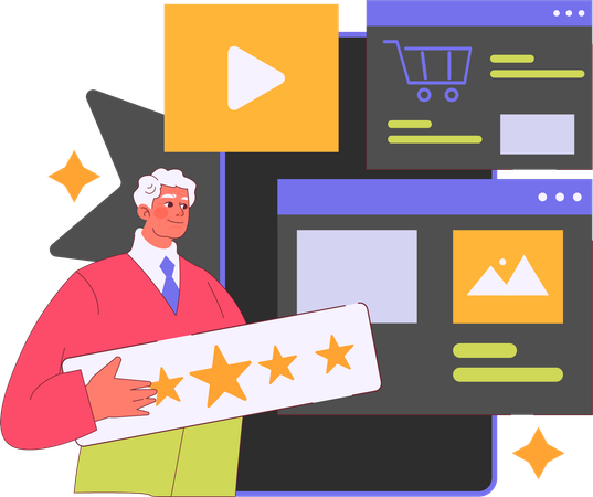 Businessman giving 5 star feedback to company  Illustration