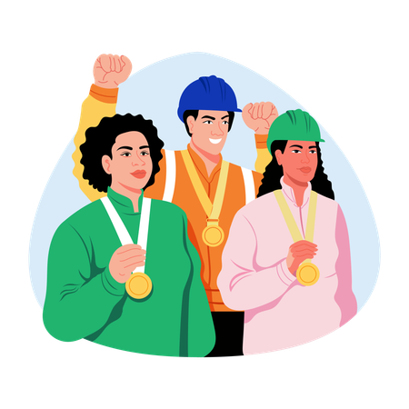 Businessman giving appreciation medal to worker  Illustration