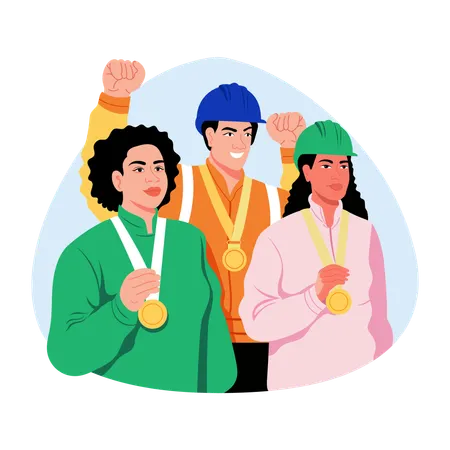Businessman giving appreciation medal to worker  Illustration