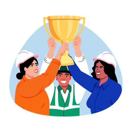 Businessman giving appreciation trophy to workers  Illustration