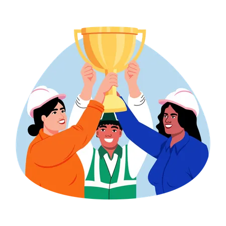 Businessman giving appreciation trophy to workers  Illustration