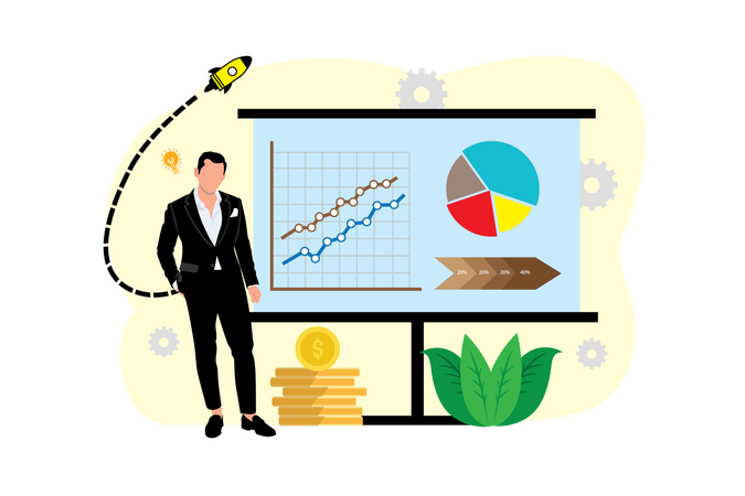 Businessman giving business presentation  Illustration