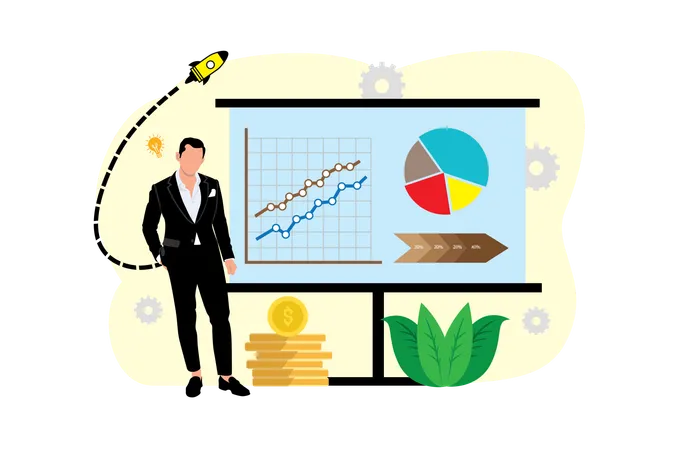 Businessman giving business presentation  Illustration