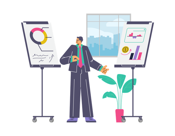 Businessman giving business presentation with graphs  Illustration