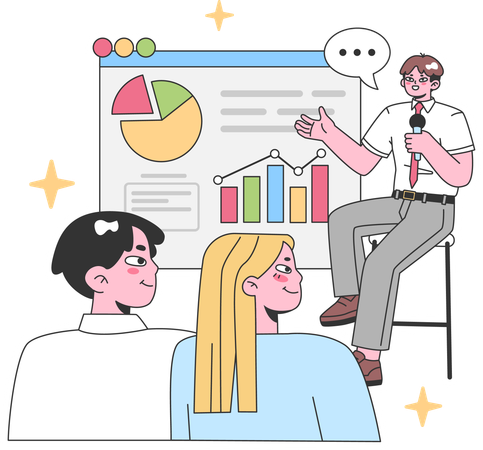 Businessman giving business training to employees  Illustration