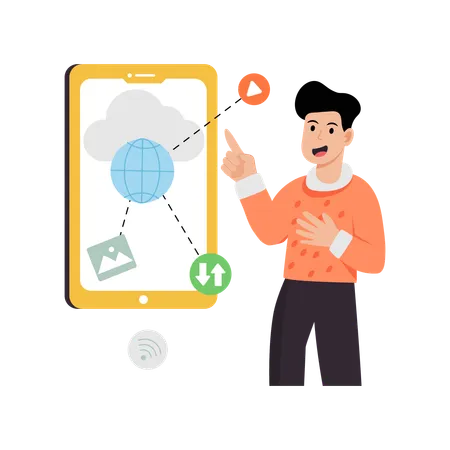 Businessman giving cloud demonstration  Illustration