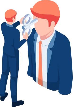 Flat 3 D Isometric Businessman Turning A Windup Key On Businessman Head Business Motivation Concept Illustration