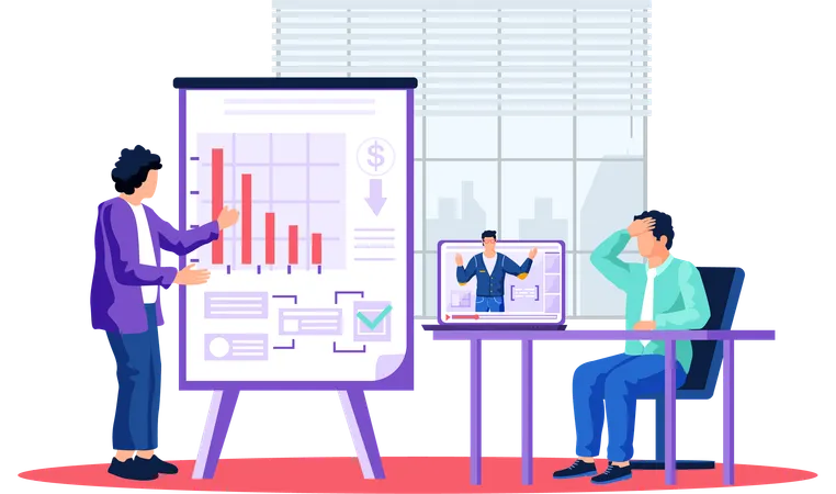 Businessman giving employee presentation of growing down profit chart  Illustration