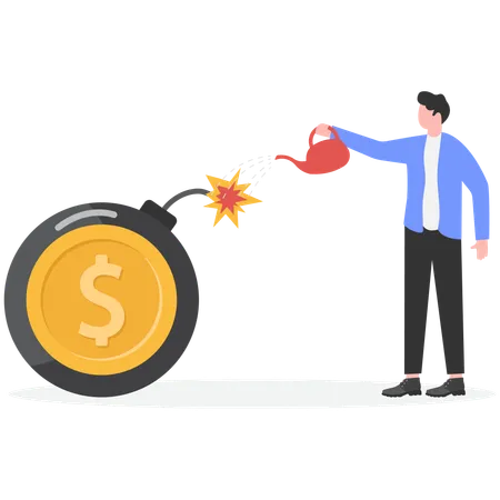 Businessman giving fire to cryptocurrency coin  Illustration