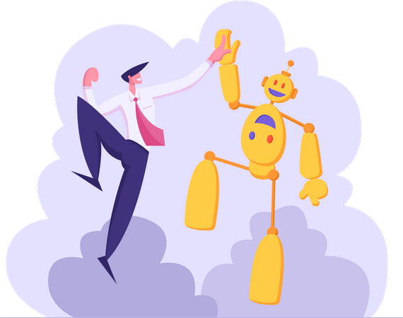 Businessman giving High Five to robot  イラスト