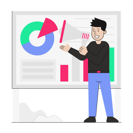 Businessman giving marketing presentation  Illustration