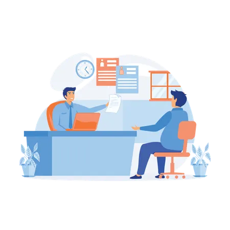 Businessman giving offer letter to new candidate  Illustration