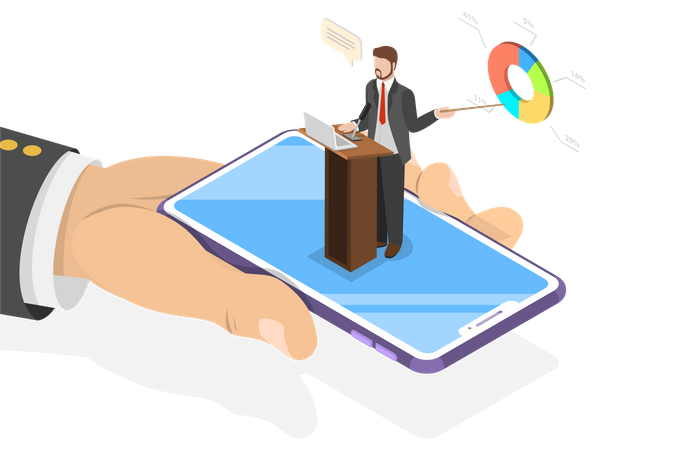 Businessman giving online business presentation  Illustration