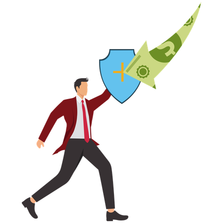 Businessman giving protection against crisis  Illustration
