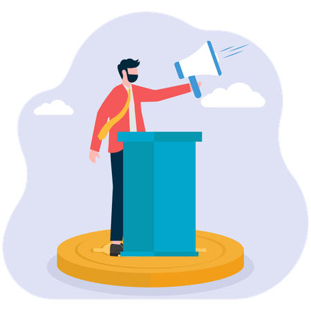 Businessman giving speech against corruption  Illustration