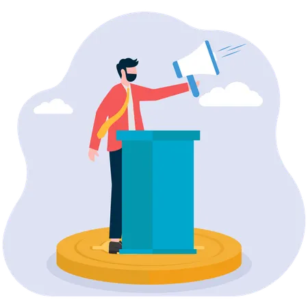 Businessman giving speech against corruption  Illustration