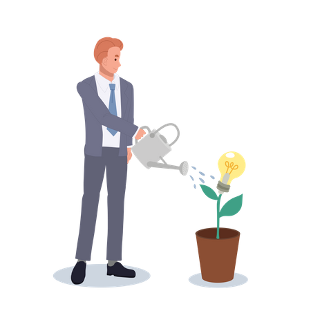 Businessman giving water to idea Illustration