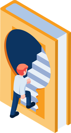 Businessman Go Up The Stairs Inside Book  Illustration