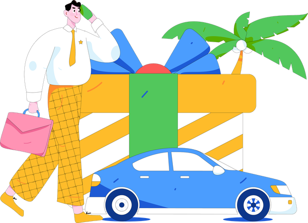 Businessman goes office through taxi  Illustration