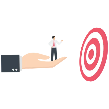 Businessman goes to Bull's-Eye by a helping hand  Illustration