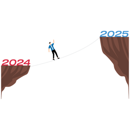 Businessman going from 2024 to 2025  Illustration