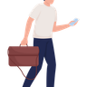 illustration man holding suitcase