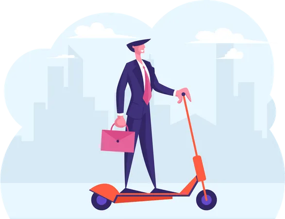 Businessman going office on electric scooter Illustration