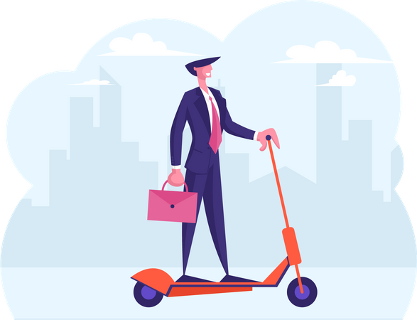 Businessman going office on electric scooter  Illustration